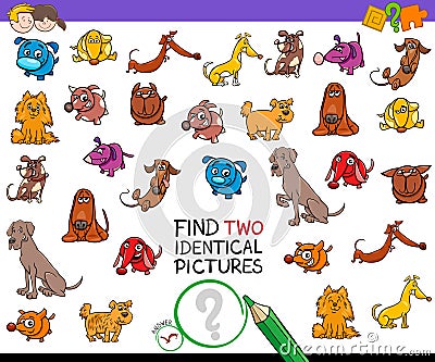 Find two identical dogs educational activity Vector Illustration