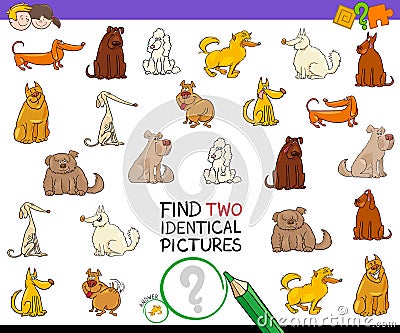 Find two identical pictures activity with dogs Vector Illustration