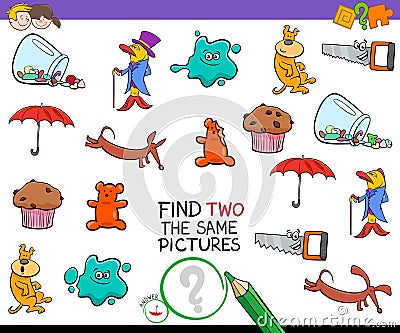 Find two identical pictures activity game Vector Illustration