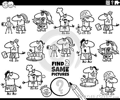 find two same people of various professions game coloring page Vector Illustration