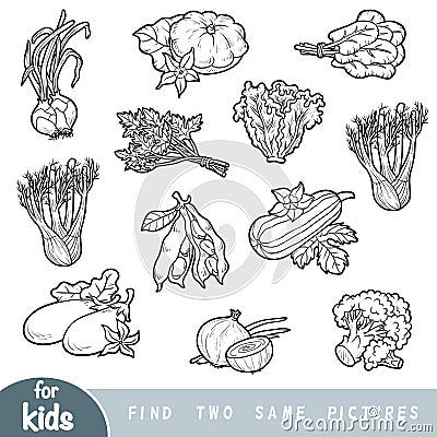 Find two the same pictures, education game for children. Set of vegetables Vector Illustration