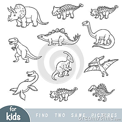 Find two the same pictures, education game. Set of dinosaurs Vector Illustration