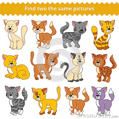 Find two the same pictures, game for children, cat Vector Illustration