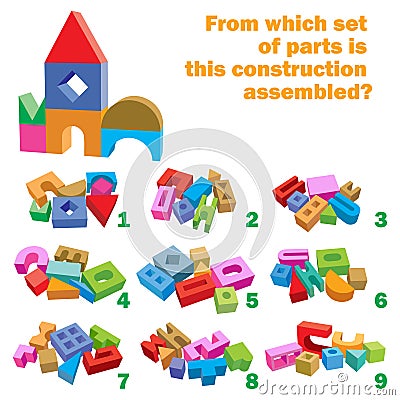 Find which set of parts is this construction assembled. Task for Attentiveness Vector Illustration