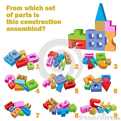 Find which set of parts is this construction assembled. Task for Attentiveness Vector Illustration