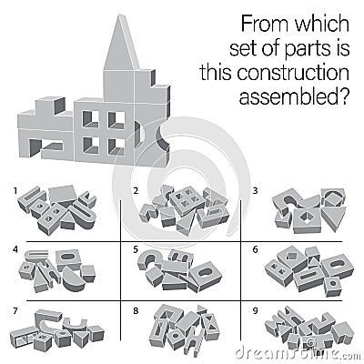 Find which set of parts is this construction assembled Vector Illustration