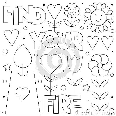 Find your fire. Coloring page. Black and white vector illustration. Vector Illustration