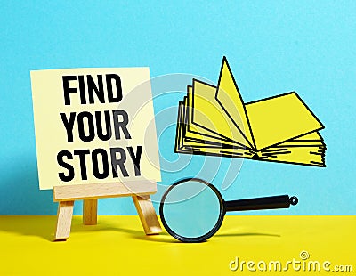 Find Your Story is shown using the text and picture of the book Stock Photo