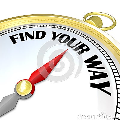 Find Your Way - Gold Compass Gives Directions to Traveler Stock Photo