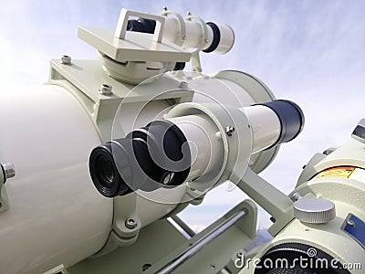 A finderscope on telescope, viewfinder of refracting device instrument Stock Photo