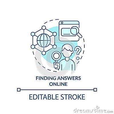 Finding answers online turquoise concept icon Vector Illustration