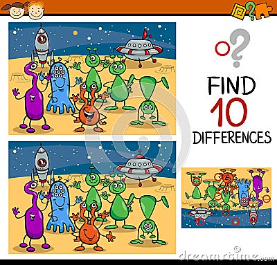 Finding differences game cartoon Vector Illustration