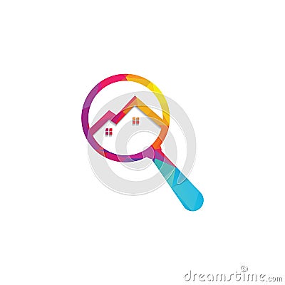 Magnifying Glass House Logo Design For Real Estate Property. Vector Illustration