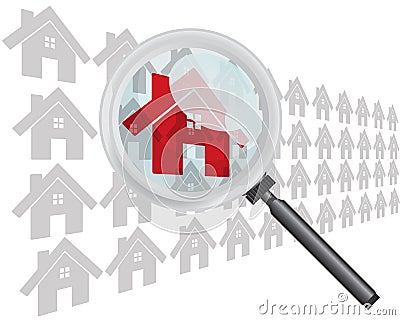 Finding Home with Magnifying Glass Vector Illustration