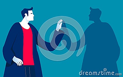 Finding and meeting shadow personality. Person discovering unknown hidden Vector Illustration