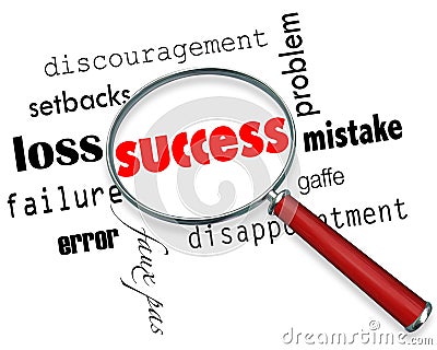Finding Success Amid Failure - Magnifying Glass Stock Photo