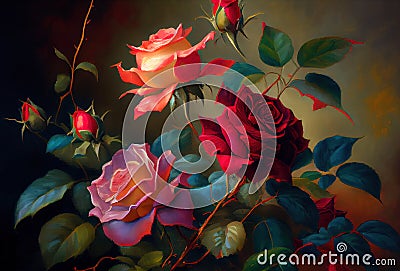 Generative AI: Fine art image of beautiful pastel roses in garden Stock Photo