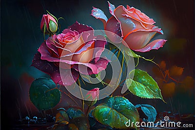 Generative AI: Fine art image of beautiful pastel roses in garden Stock Photo