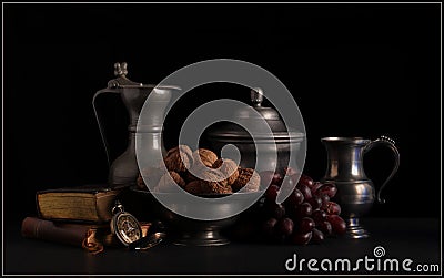 Fine art Still life image of grapes and nuts Stock Photo