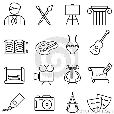Fine arts, painting, music line icons Vector Illustration