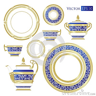 Fine China - Set of porcelain. Vector Illustration
