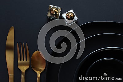 Fine dining in black and gold Stock Photo