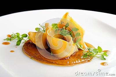 Fine dining, Lamb ragu ravioli Stock Photo