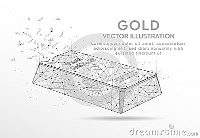 Fine gold bar digitally drawn low poly wire frame on white background Vector Illustration