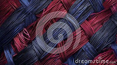 Fine lines of intertwined threads form a mesmerizing lattice pattern in shades of burgundy and navy creating a striking Stock Photo