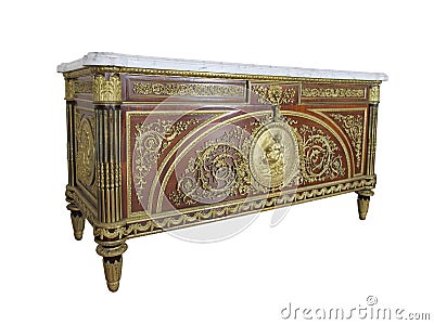 A Fine Louis XVI Style Gilt-Bronze Mounted Commode, Model By Benneman. Stock Photo