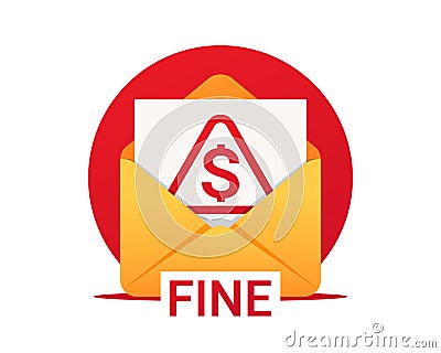 Fine by mail, vector icon. Envelope with a fine. Vector symbol of fine or penalty Vector Illustration