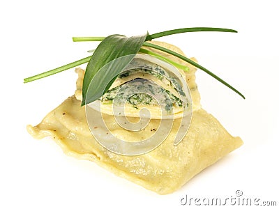 Fine Meat - Maultaschen with Chives and Wild Garlic Stock Photo