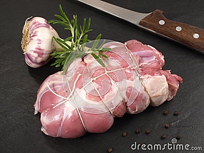 Fine Meat - Raw Lamb Haunch prepared for Roast Stock Photo