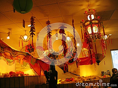 Fine Oriental Art Display at a local Chinese restaurant in Covina, California, USA Editorial Stock Photo
