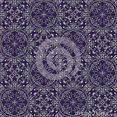 Fine oriental with white filigree calligraphic ornament on deep purple background Vector Illustration