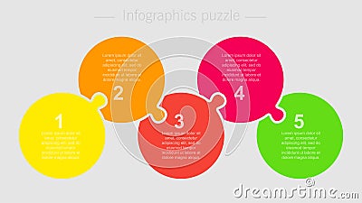Five pieces jigsaw puzzle circles info graphic. Vector Illustration
