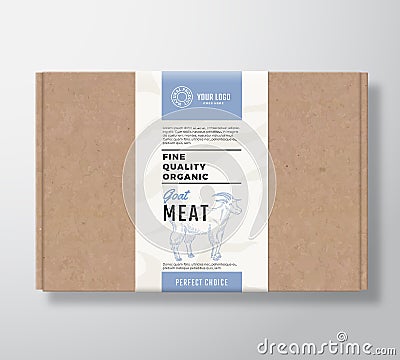 Fine Quality Organic Goat Craft Cardboard Box. Abstract Vector Meat Paper Container with Label Cover. Packaging Design Vector Illustration