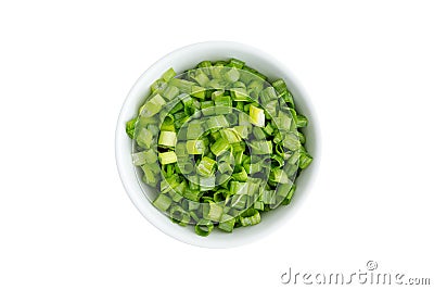 Finely chopped fresh green onions in a ramekin Stock Photo