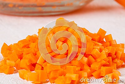 Finely diced fresh carrots Stock Photo