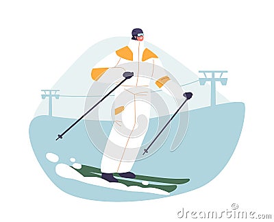 With Finesse And Expertise, A Skier Character Tackles A Challenging Mountain Slalom, Showcasing Their Skill Vector Illustration