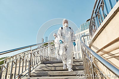 Finest Cleaning. Sanitization, cleaning and disinfection of the city due to the emergence of the Covid19 virus Stock Photo