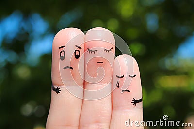 Finger art of displeased family. Concept of solution to problems. Stock Photo