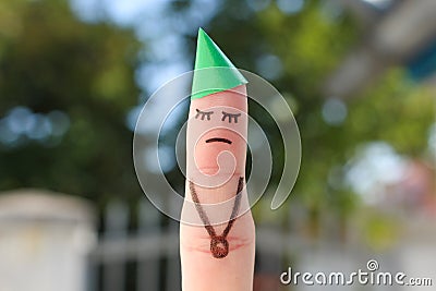 Finger art of women celebrates birthday. Concept of lonely person Stock Photo