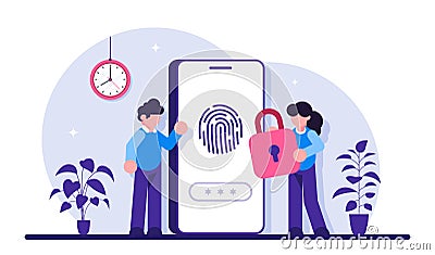 Finger Authentication Concept. Fingerprint screening security system, fraud detection, Biometric access control. Modern Vector Illustration