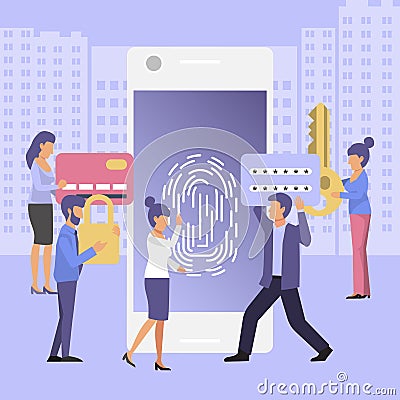 Finger Authentication, Fingerprint screening security system, fraud detection, Biometric access control, Vector Vector Illustration