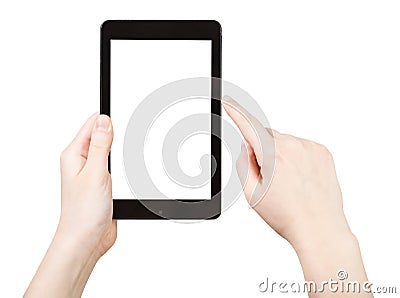 Finger clicking touchpad with cut out screen Stock Photo