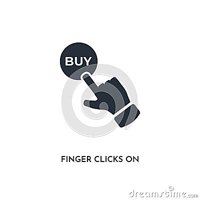 Finger clicks on buy button icon. simple element illustration. isolated trendy filled finger clicks on buy button icon on white Cartoon Illustration
