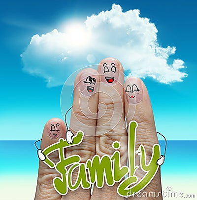 Finger family travels at the beach and family word Stock Photo