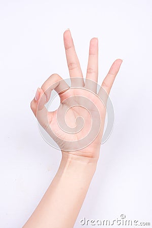 Finger hand girl symbols isolated the concept hand gesturing sign ok okay agree on white background Stock Photo