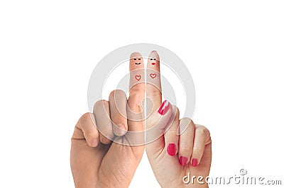 Finger happy couple in love with painted smiley Stock Photo